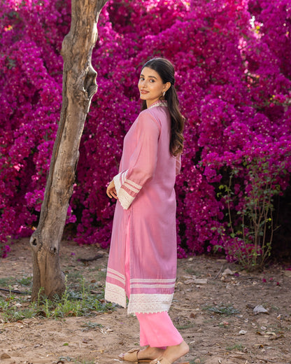 Dazzle Pink Lace Kurta Set