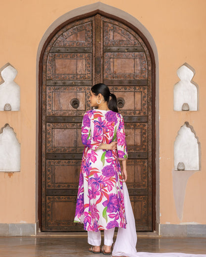 White Aquarelle Floral Suit Set