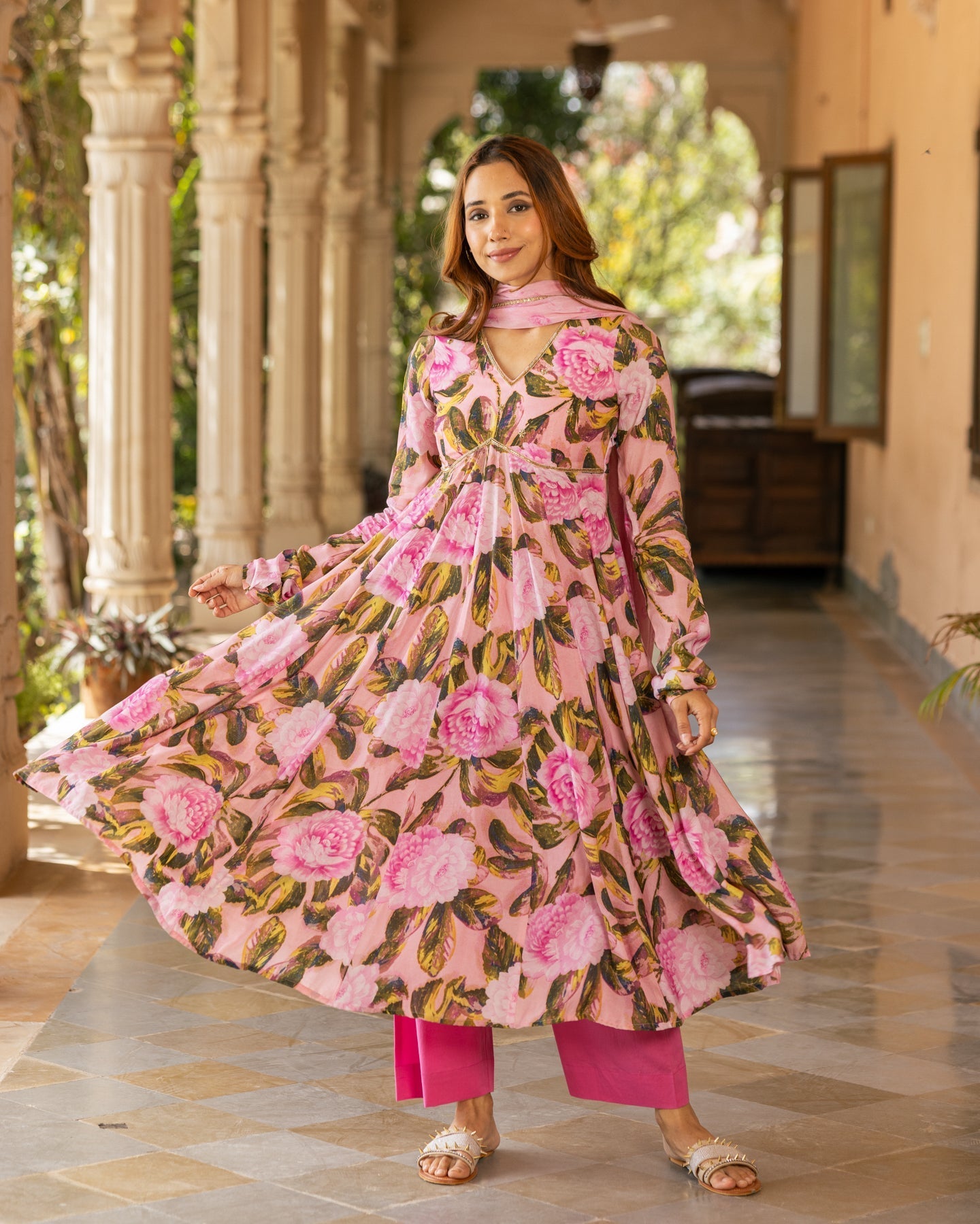 Pink Aquarelle Floral Suit Set