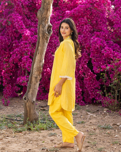 Yellow Chanderi Kurta Set