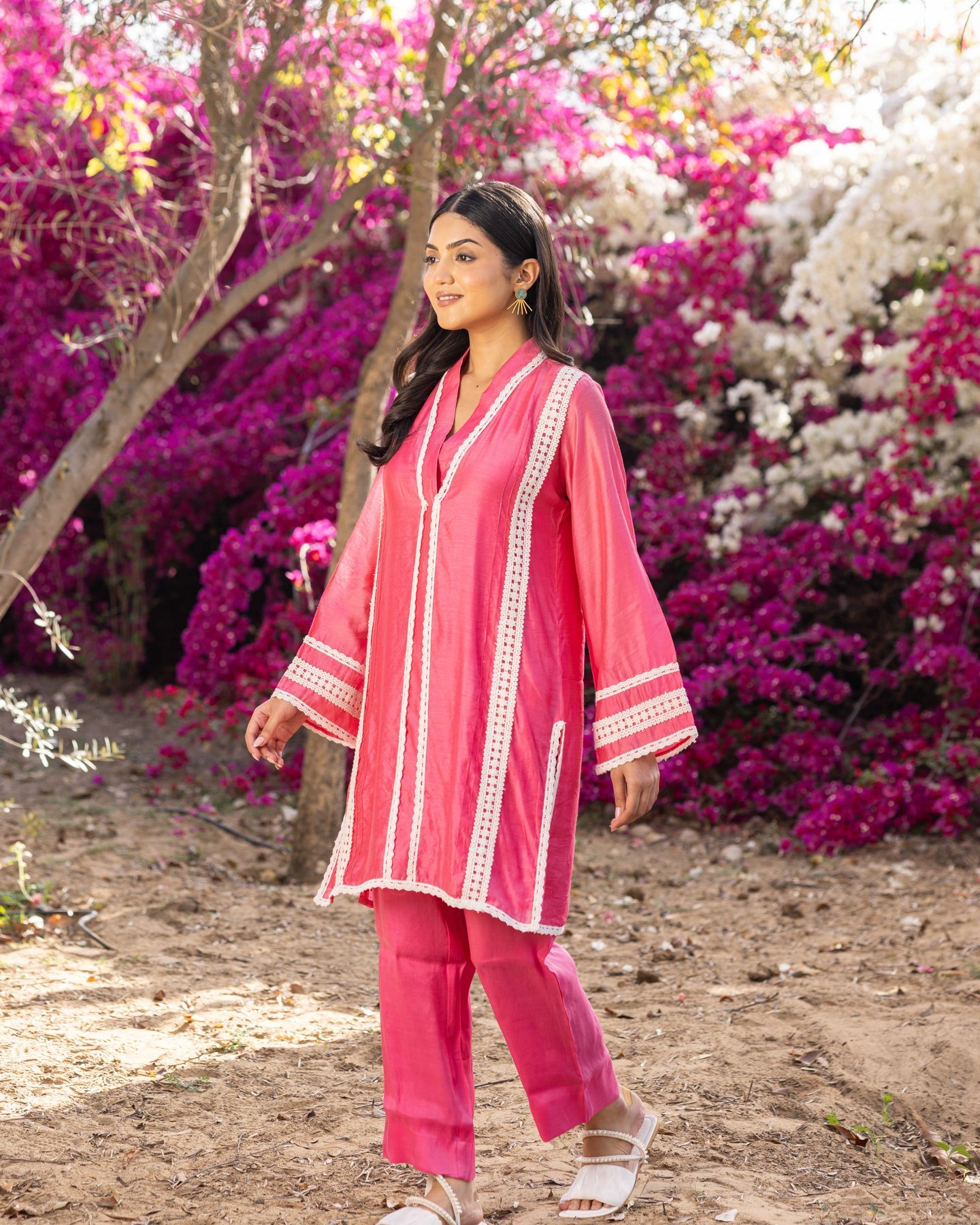 Pink Lace Kurta Set