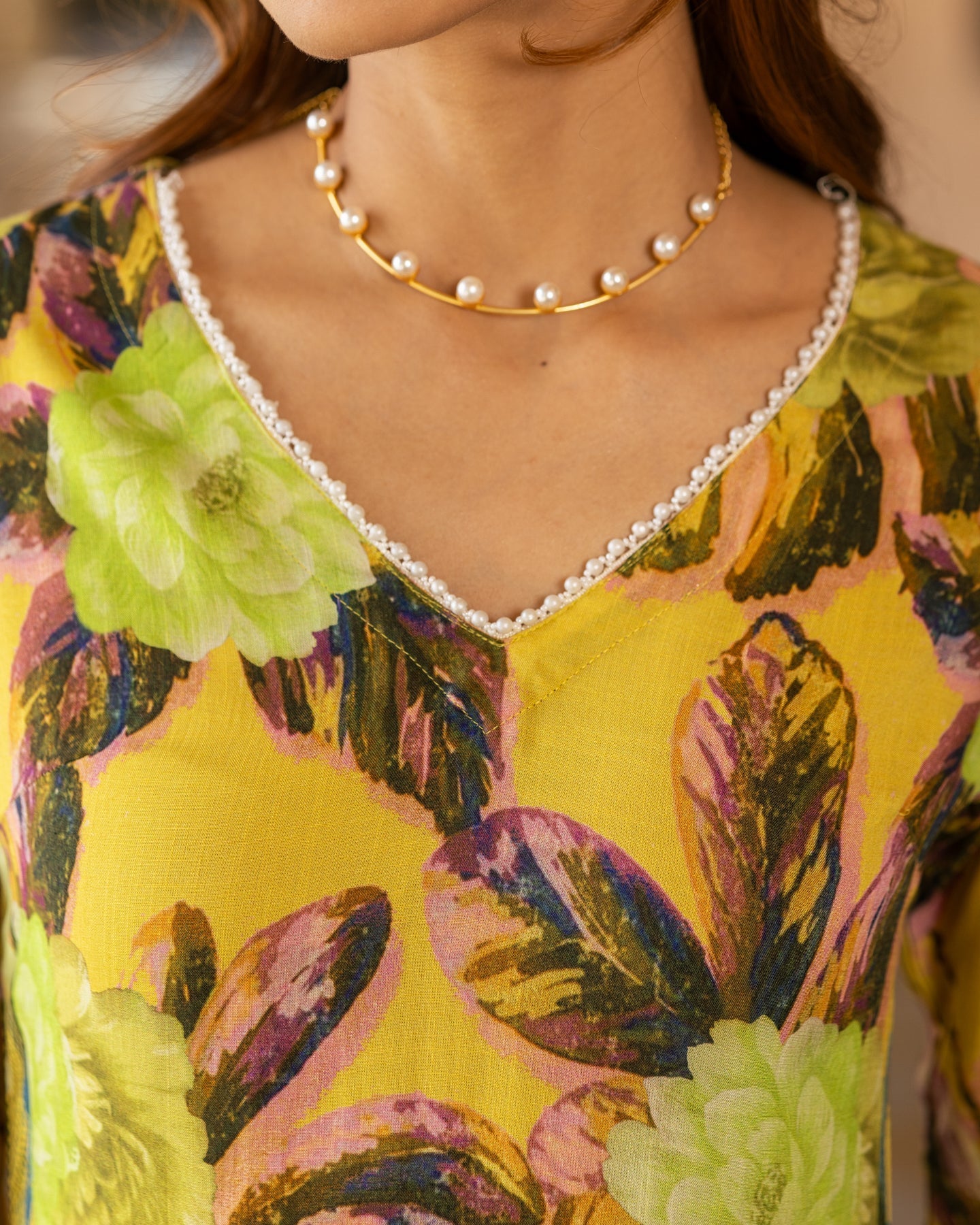 Mustard Aquarelle Floral Kurta Set