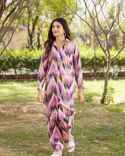 Pink Contrasting Chevron co-ord set
