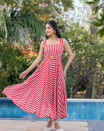 Red Bold Striped Dress