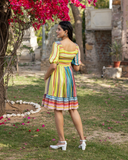 Ivory Multi-hued Stripe Dress