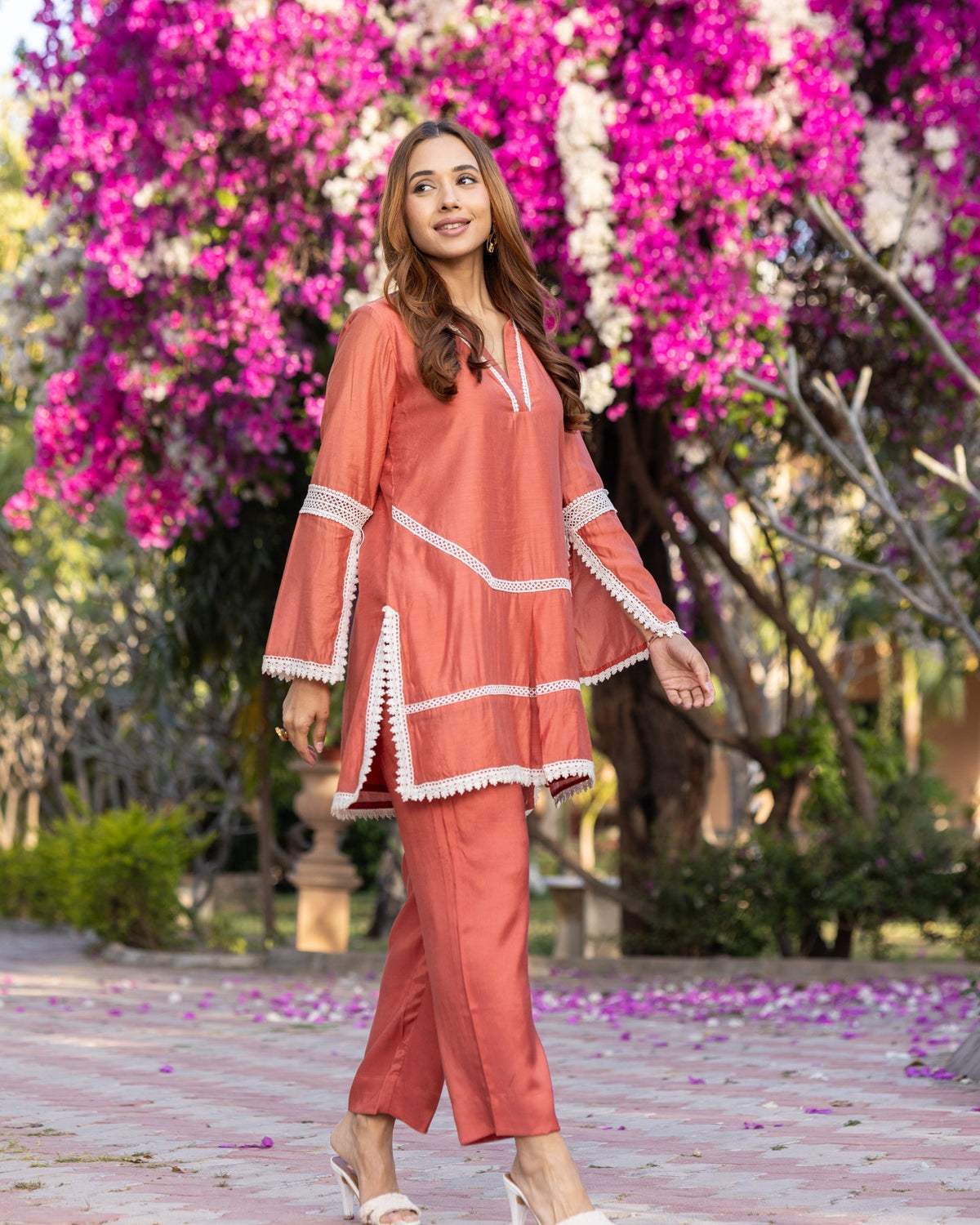 Orange Lace Kurta Set