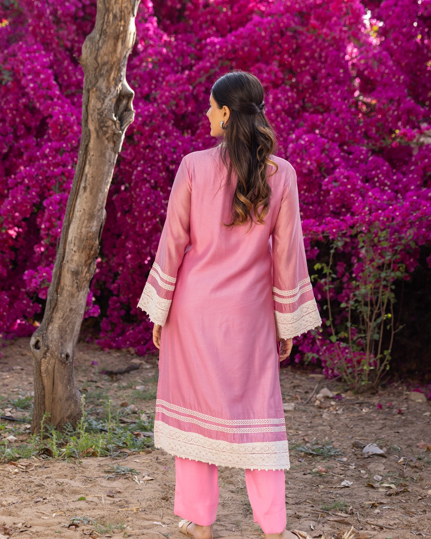 Dazzle Pink Lace Kurta Set