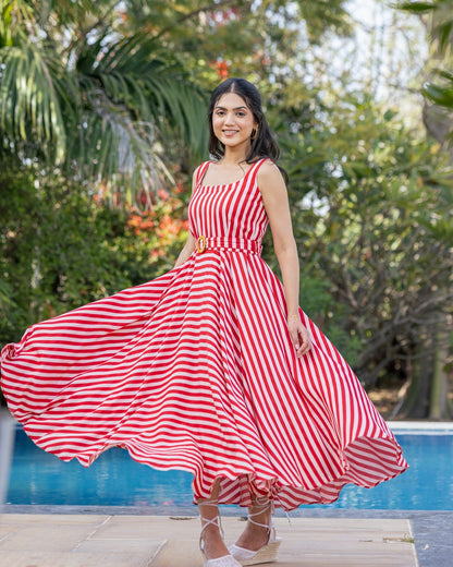 Red Bold Striped Dress