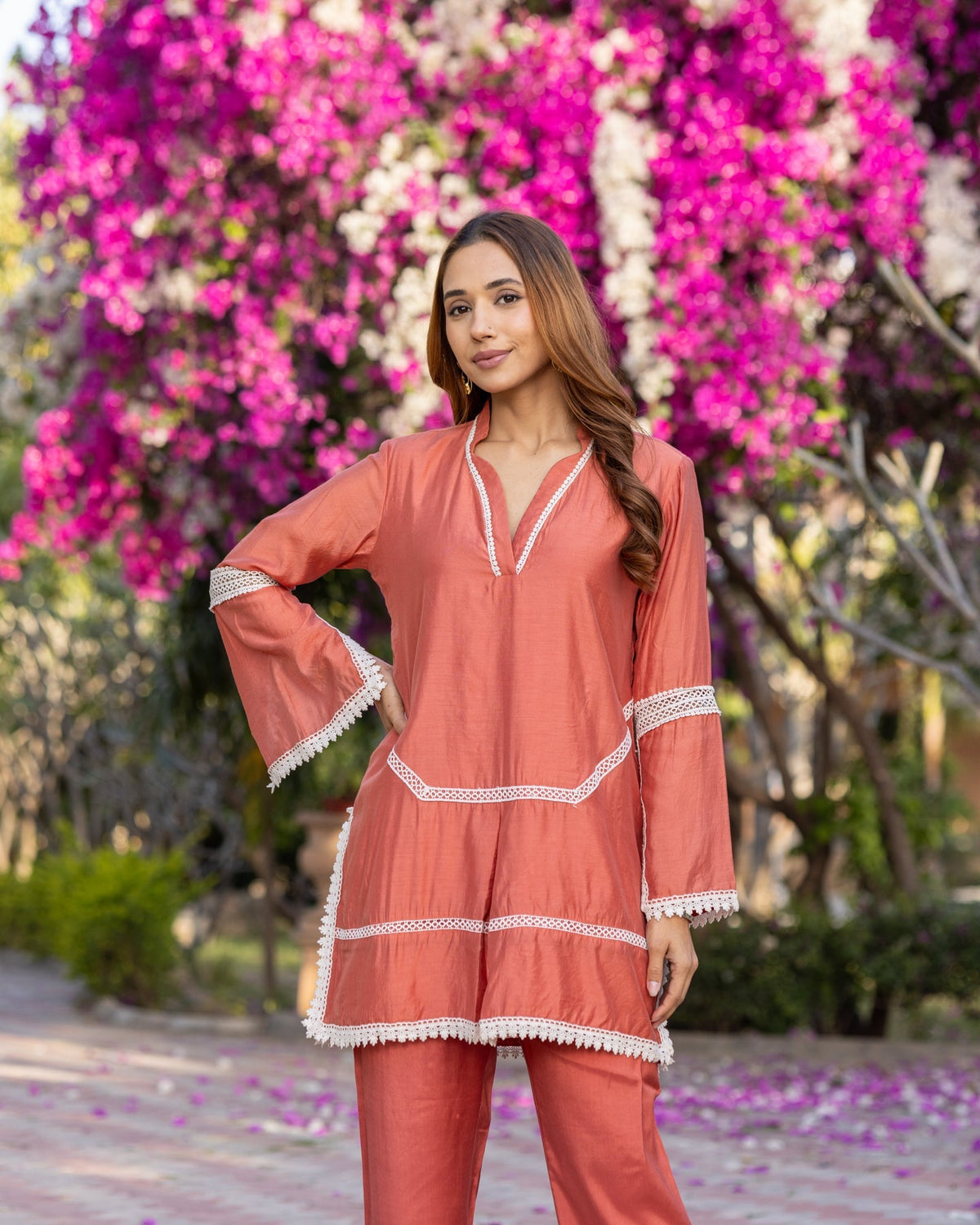 Orange Lace Kurta Set