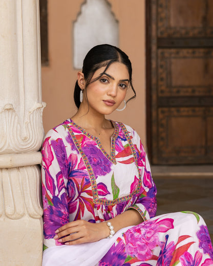White Aquarelle Floral Suit Set