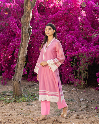 Dazzle Pink Lace Kurta Set