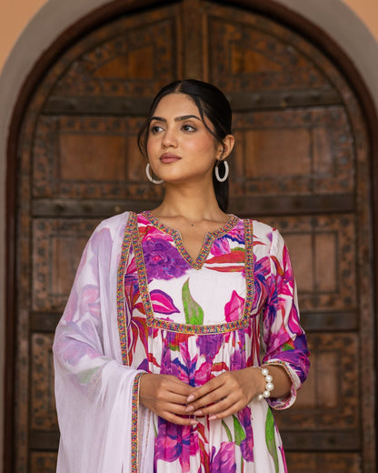 White Aquarelle Floral Suit Set