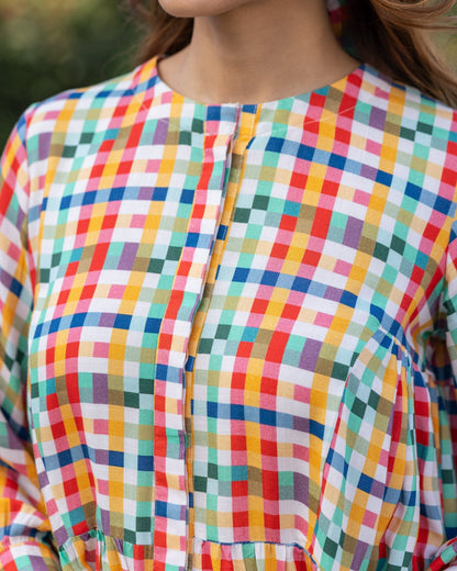 White Multi-hued Check Dress