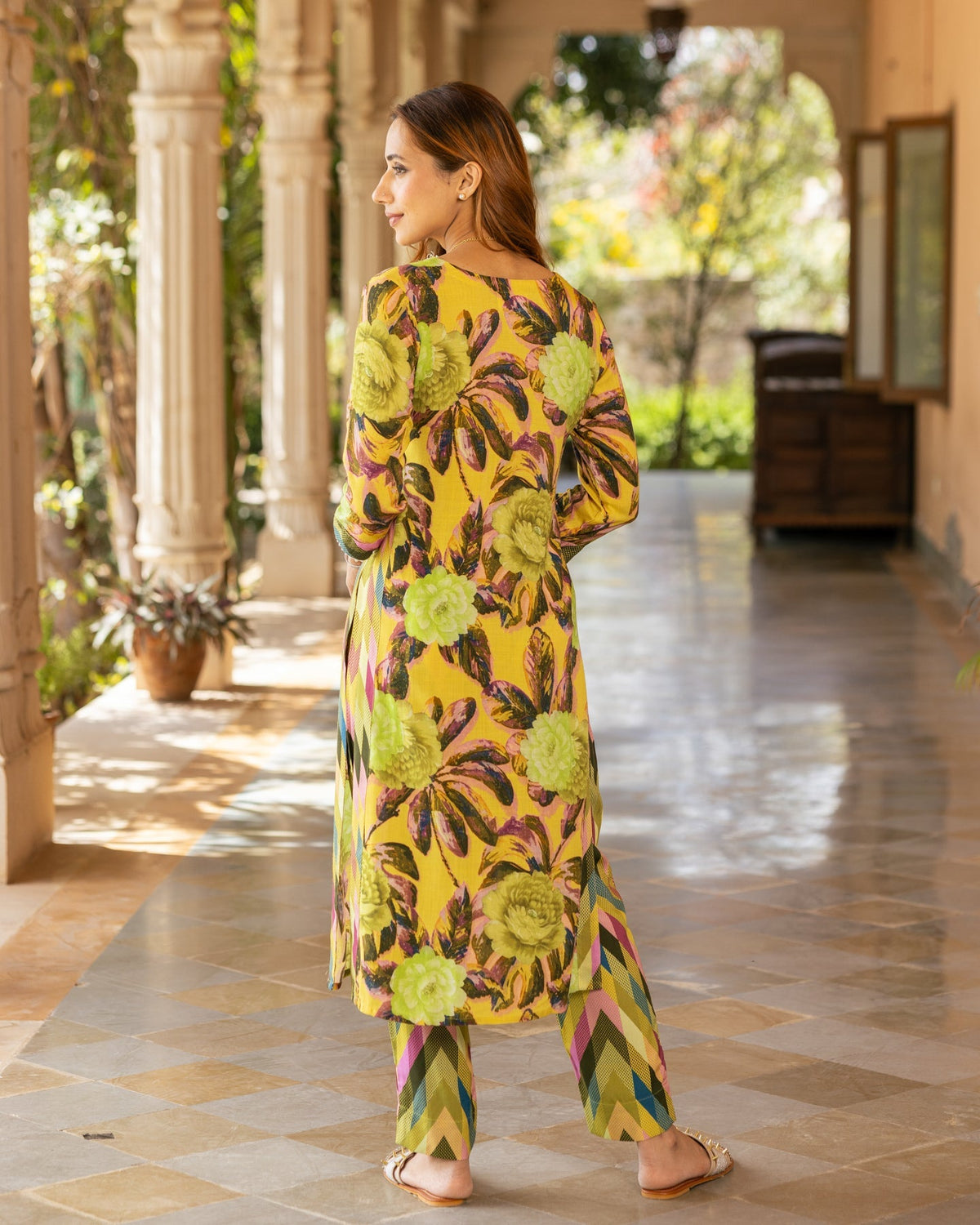 Mustard Aquarelle Floral Kurta Set