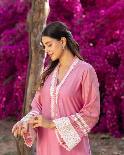 Dazzle Pink Lace Kurta Set