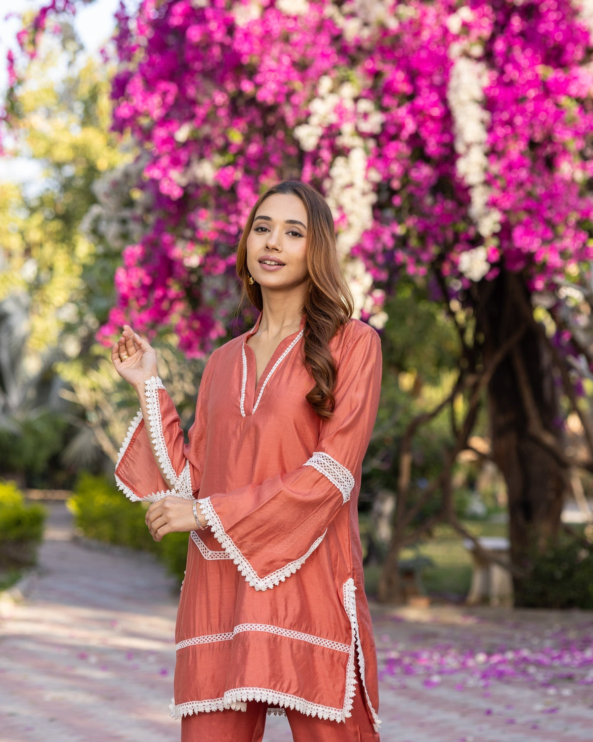 Orange Lace Kurta Set