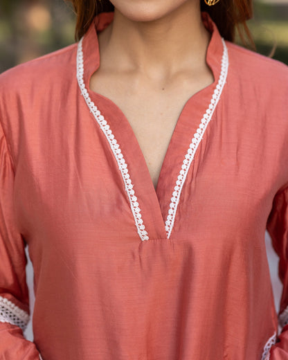 Orange Lace Kurta Set