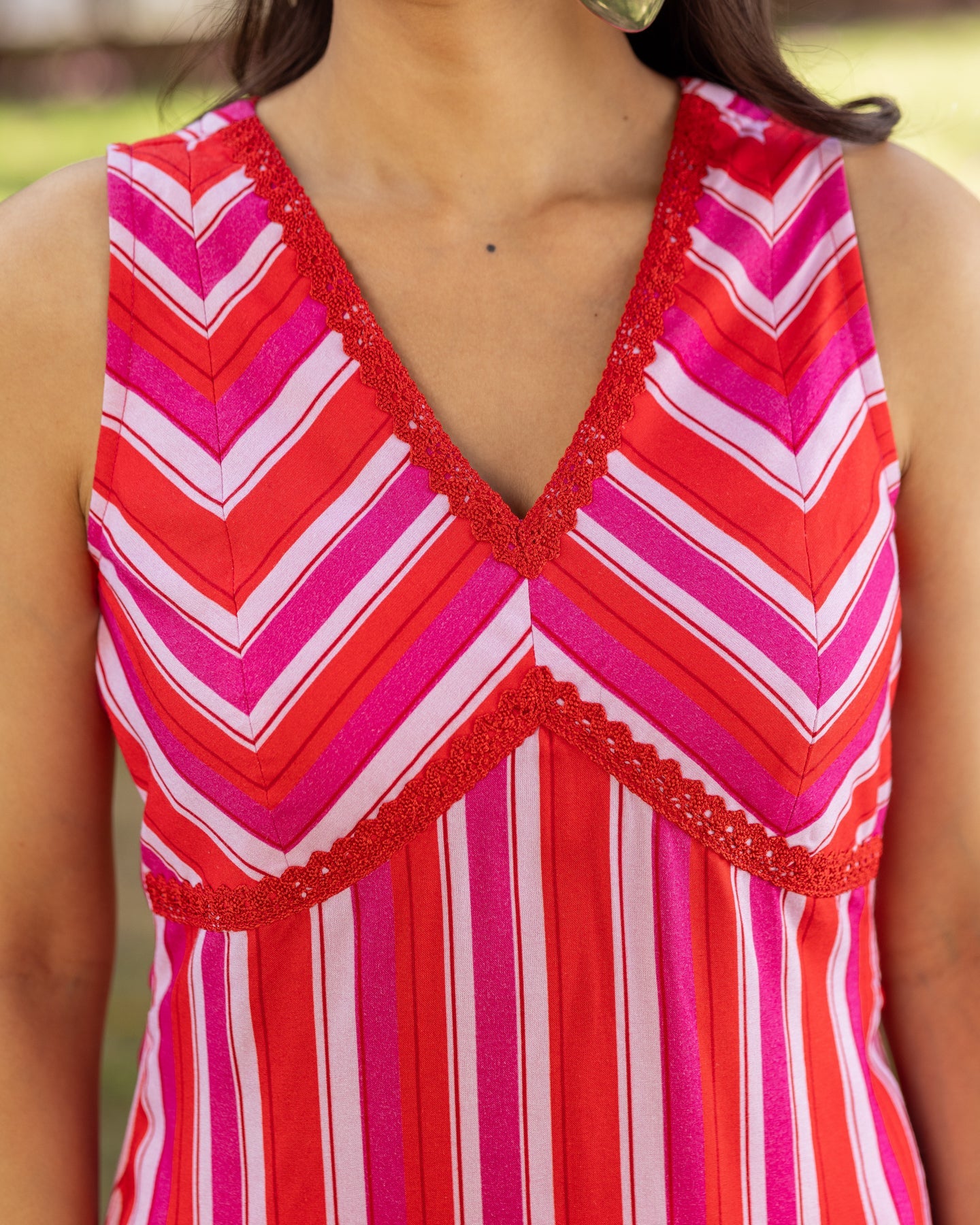 Red Bold Striped Kurta Set