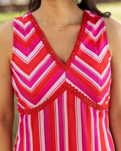 Red Bold Striped Kurta Set