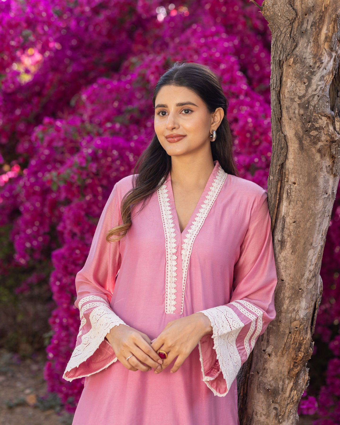 Dazzle Pink Lace Kurta Set