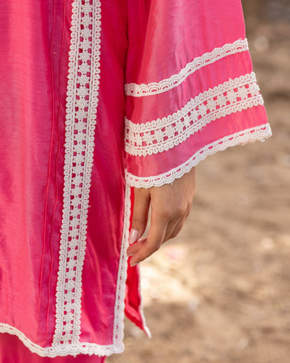 Pink Lace Kurta Set