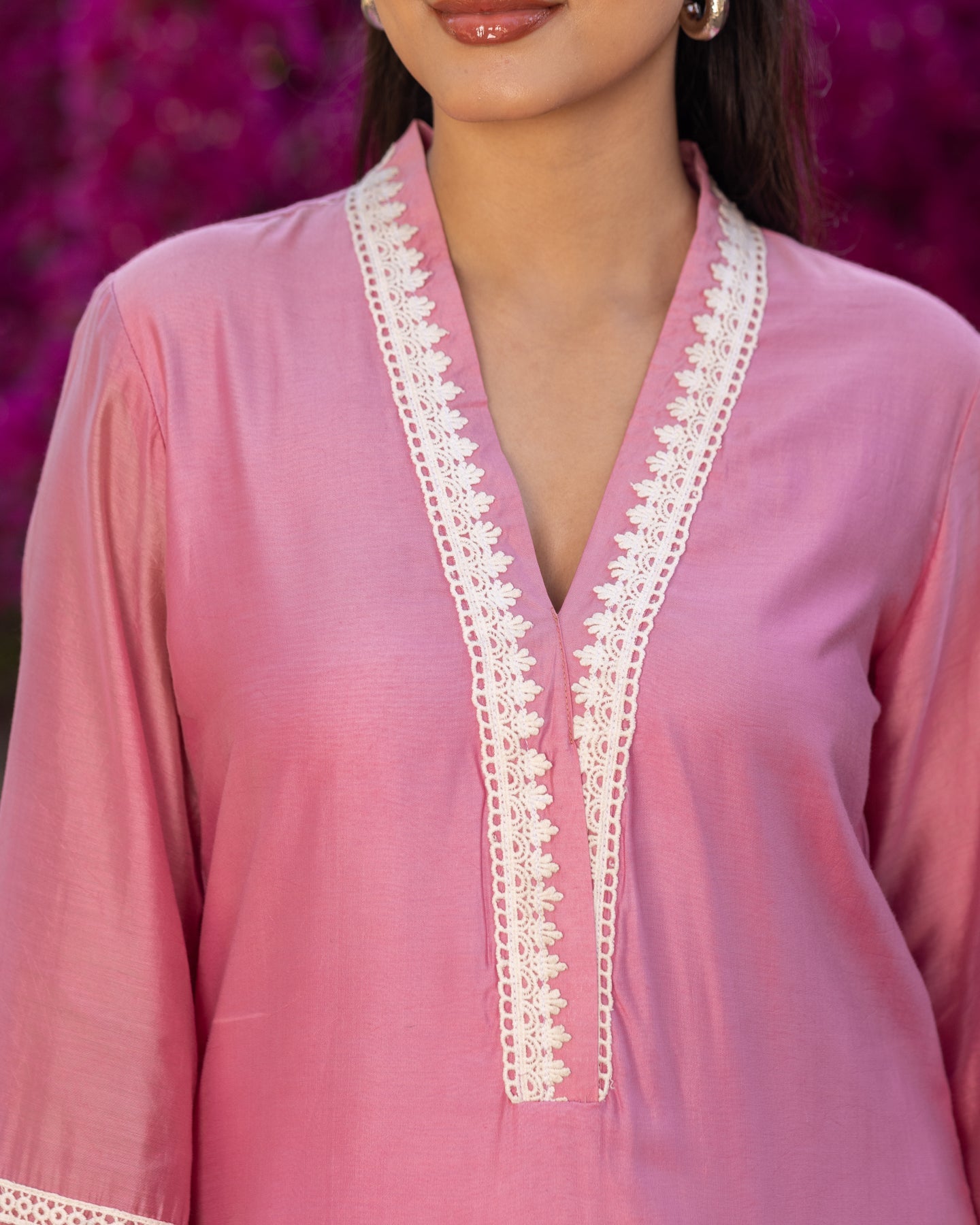Dazzle Pink Lace Kurta Set