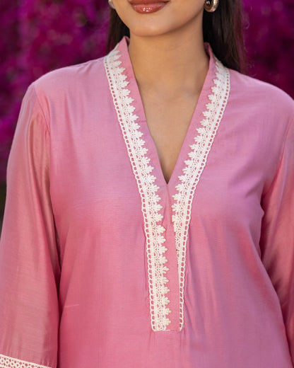 Dazzle Pink Lace Kurta Set