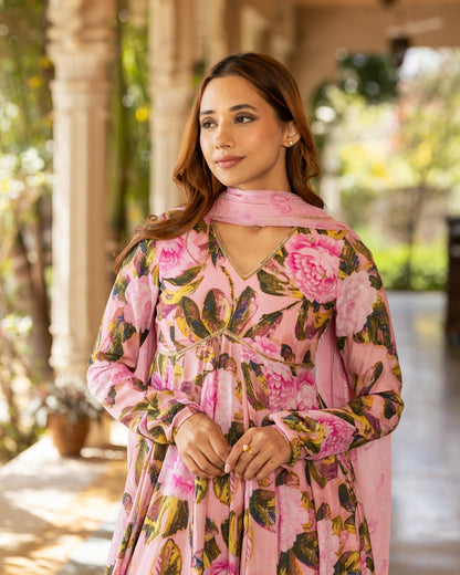 Pink Aquarelle Floral Suit Set