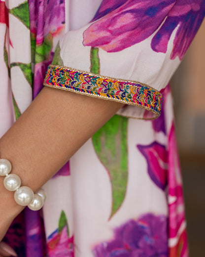 White Aquarelle Floral Suit Set