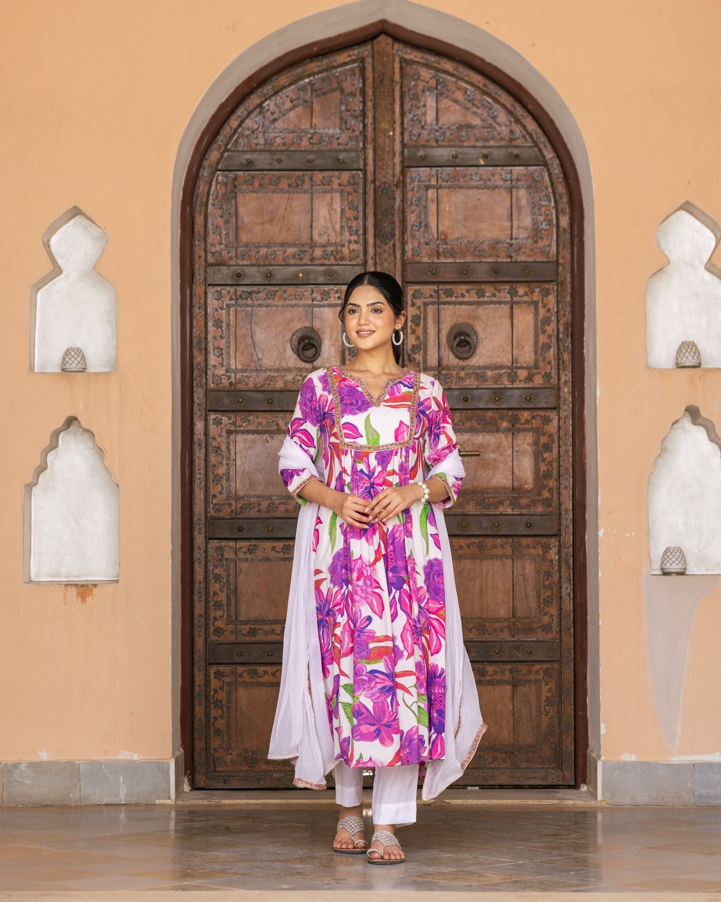 White Aquarelle Floral Suit Set