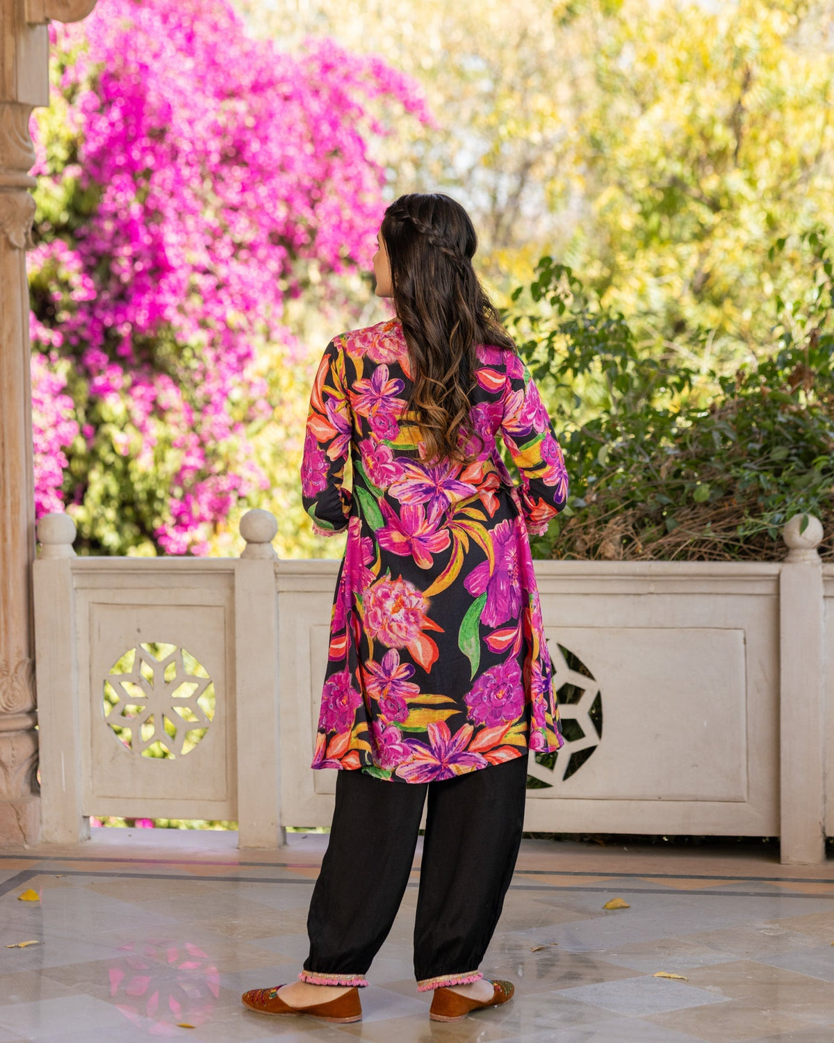 Black Aquarelle Floral Kurta Set