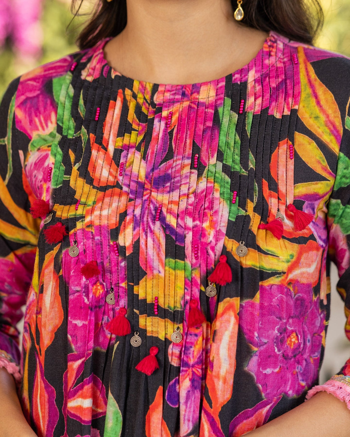 Black Aquarelle Floral Kurta Set