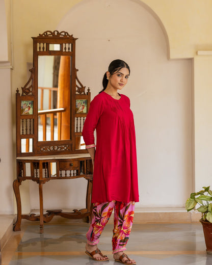 Maroon Aquarelle Floral Kurta Set