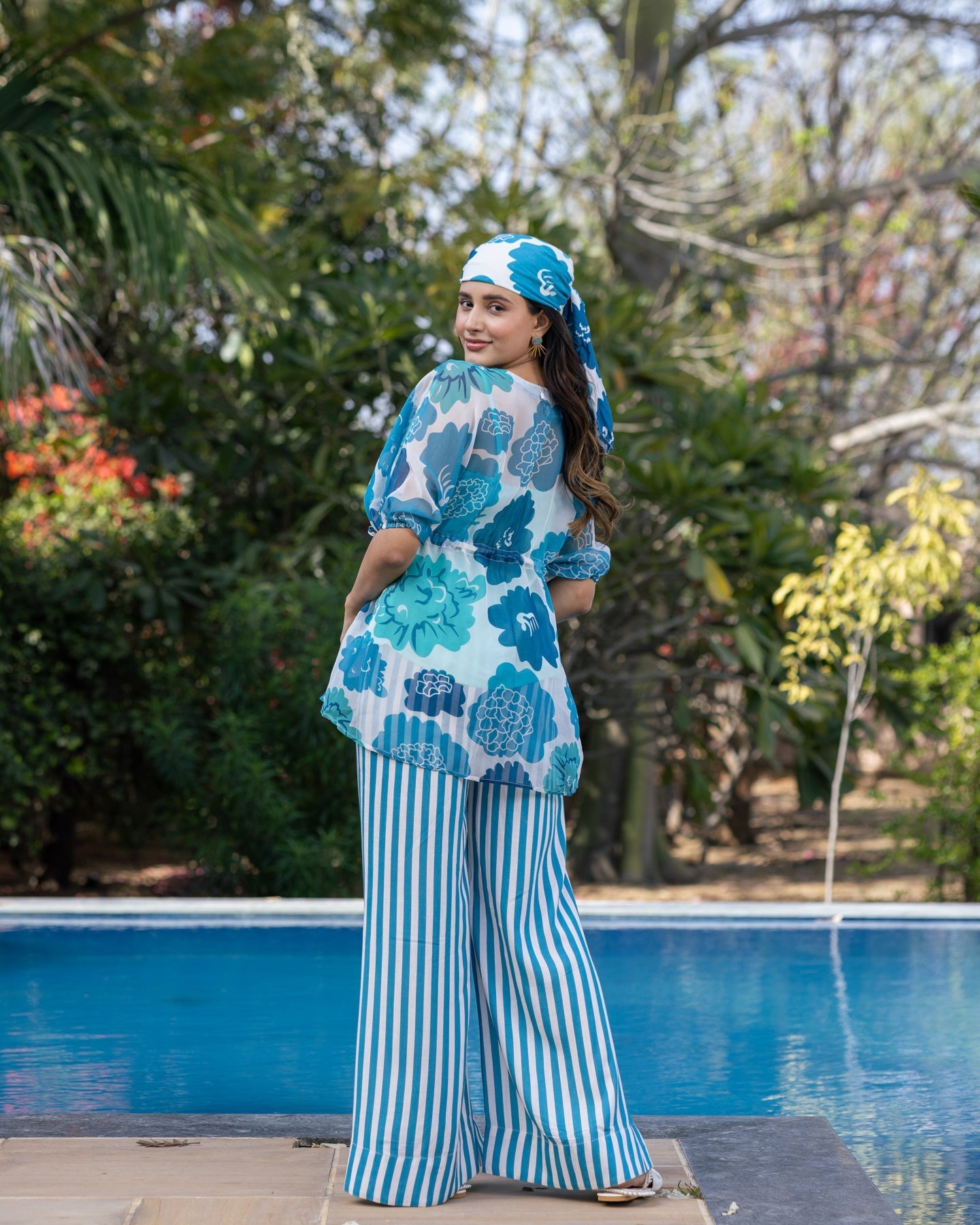 White Floral & Stripes co-ord set