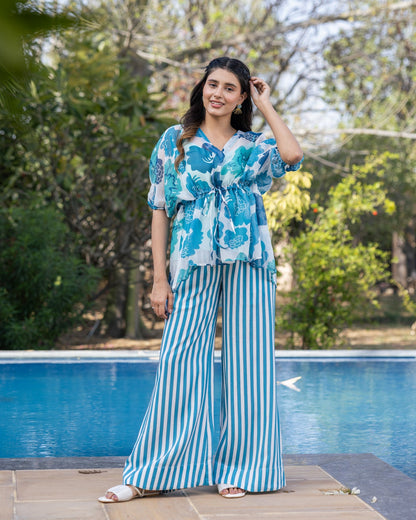 White Floral & Stripes co-ord set
