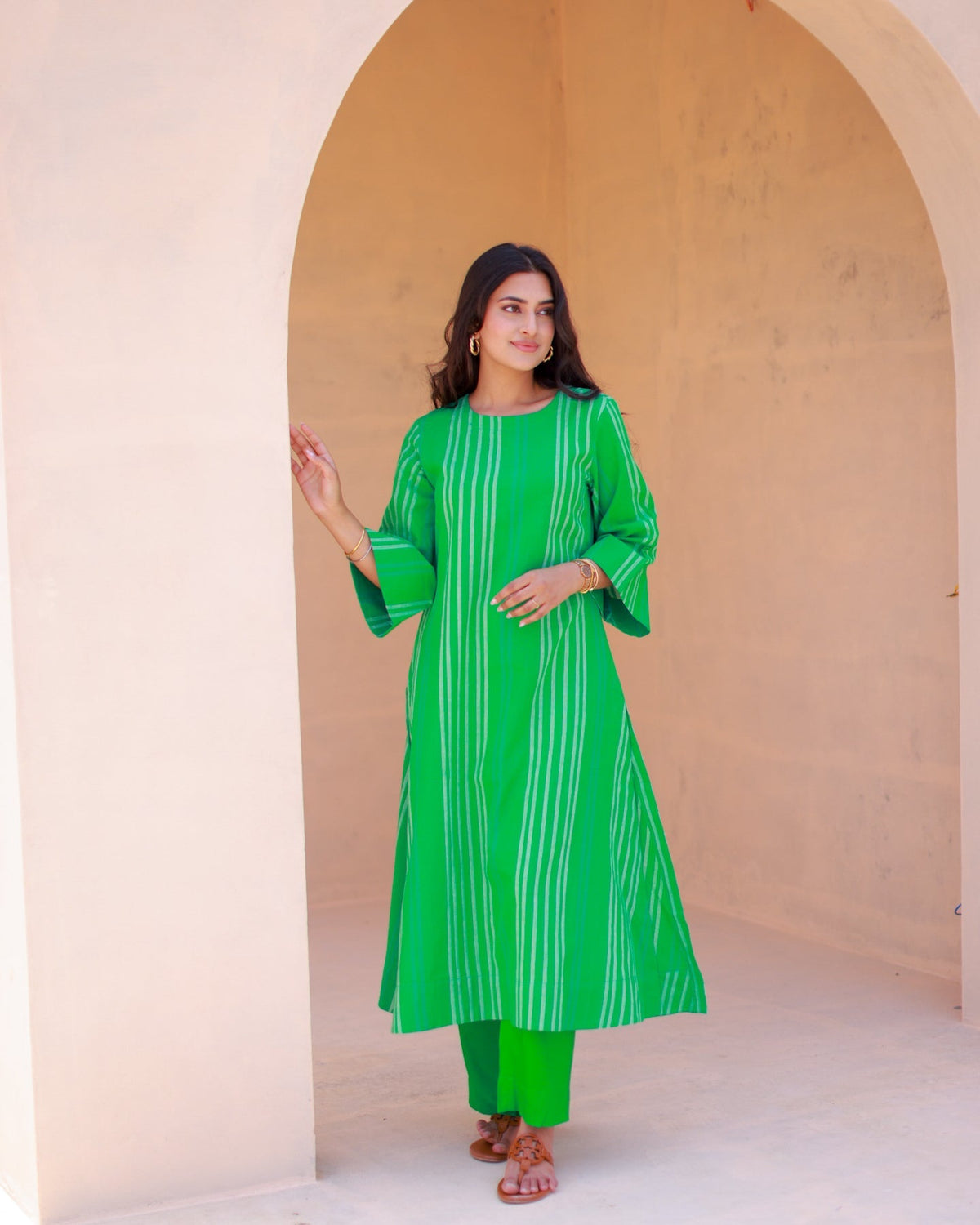 Organic Green Striped Kurta Set