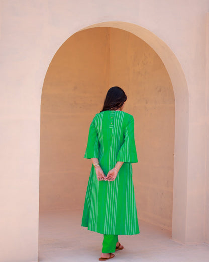 Organic Green Striped Kurta Set
