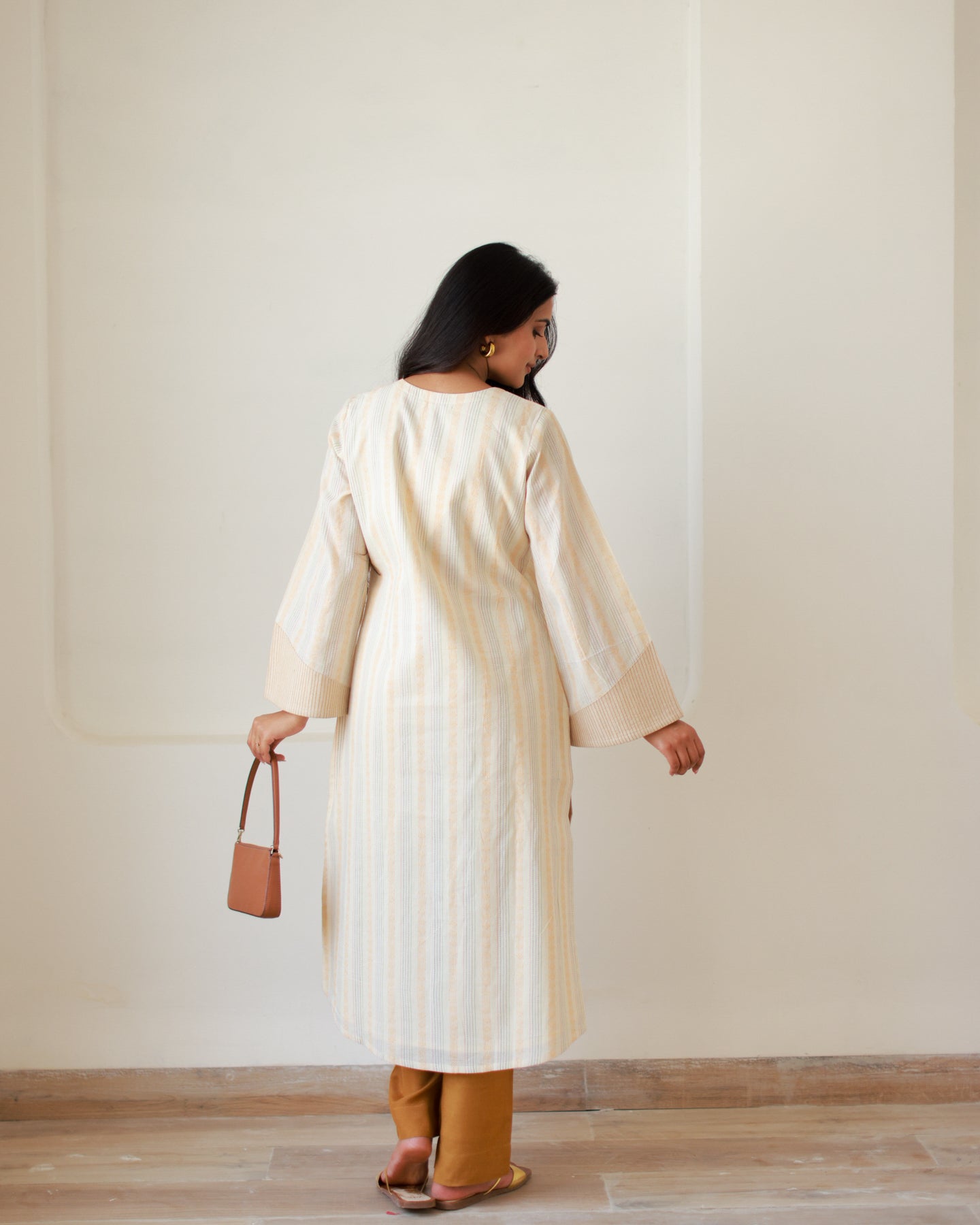 Beige Striped Kurta Set