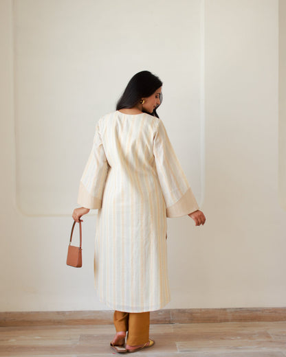 Beige Striped Kurta Set