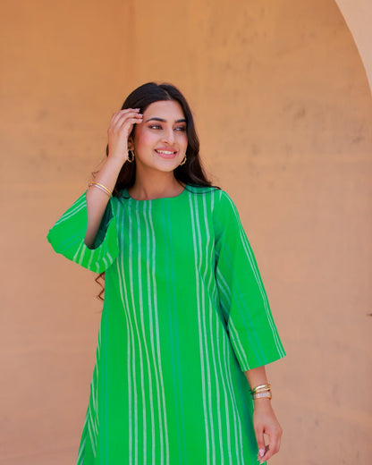 Organic Green Striped Kurta Set