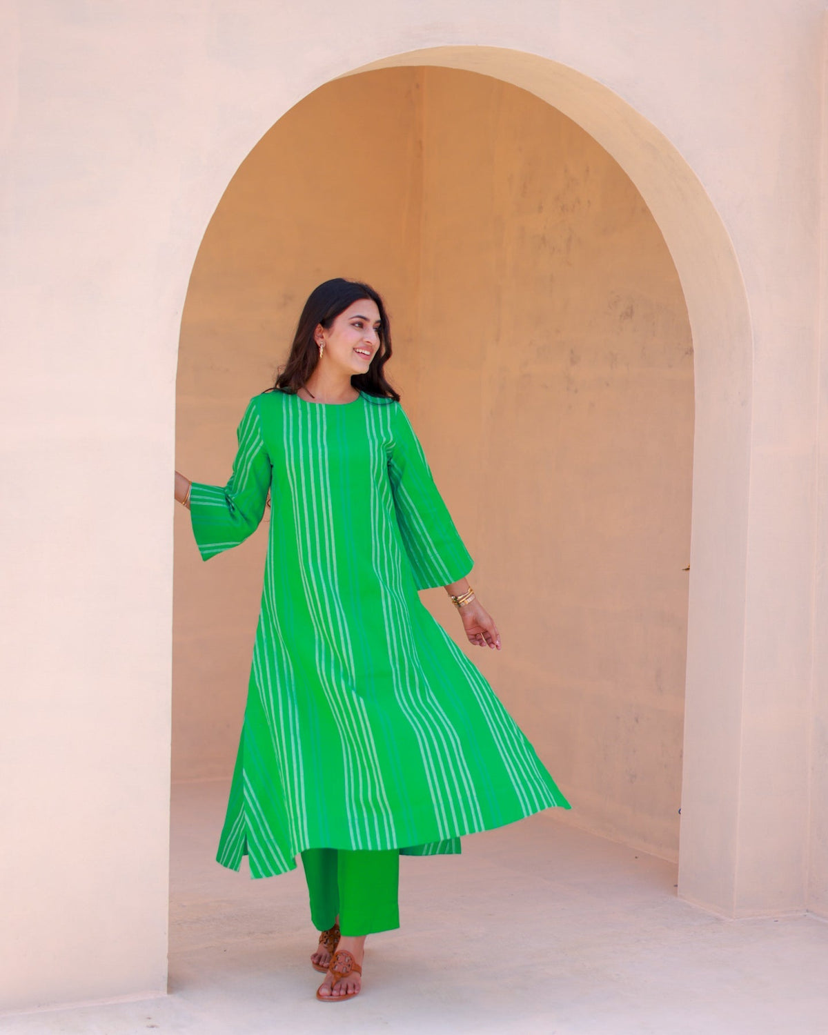 Organic Green Striped Kurta Set
