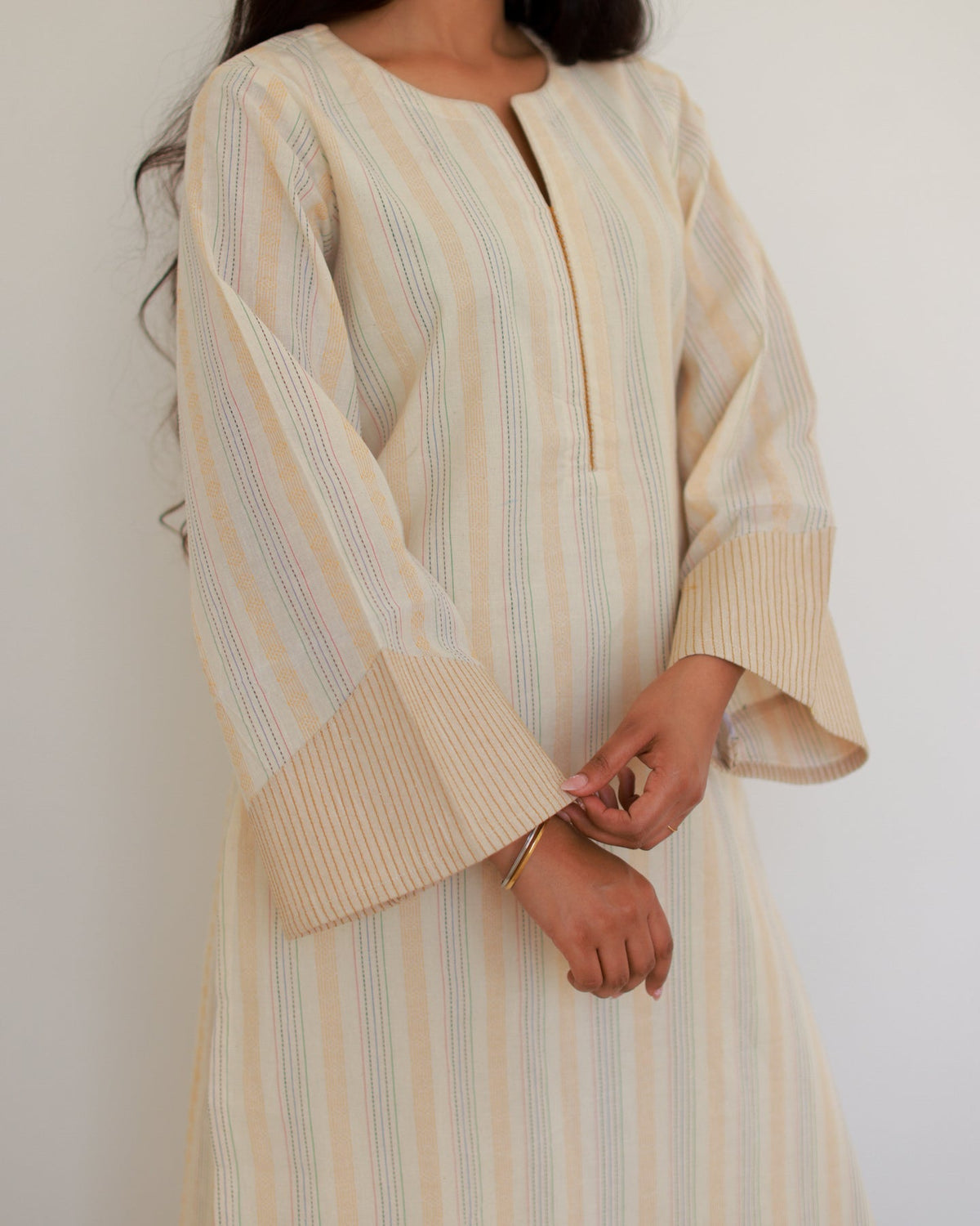 Beige Striped Kurta Set
