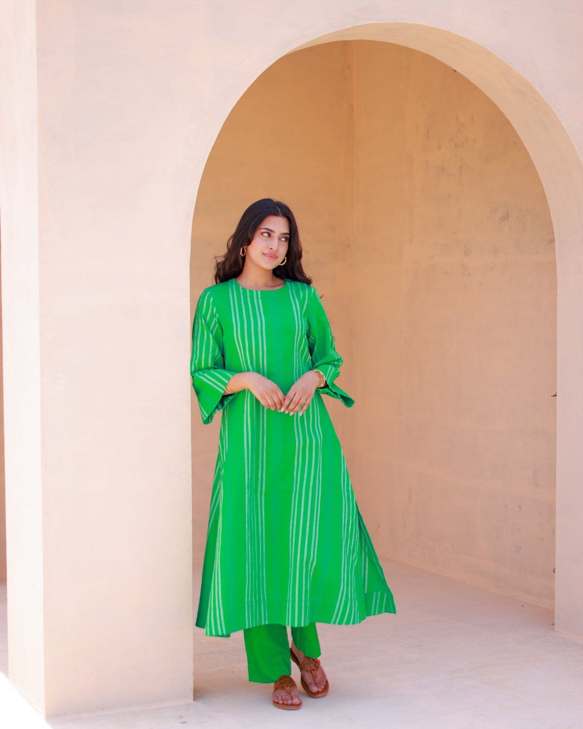 Organic Green Striped Kurta Set