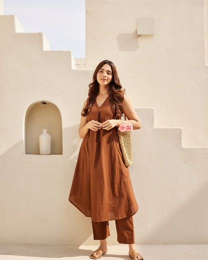 Brown Basic Kurta Set