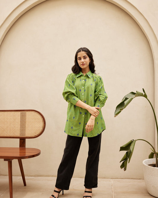 Green Striped Oganic Cotton Shirt