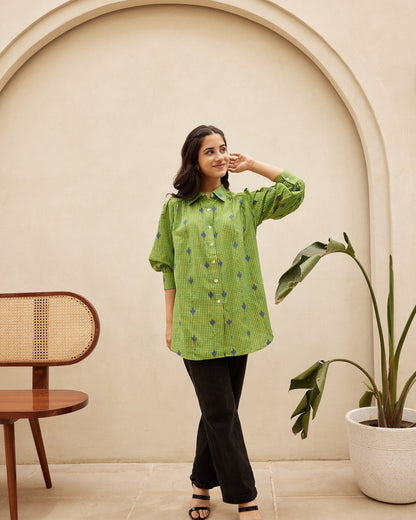 Green Striped Oganic Cotton Shirt