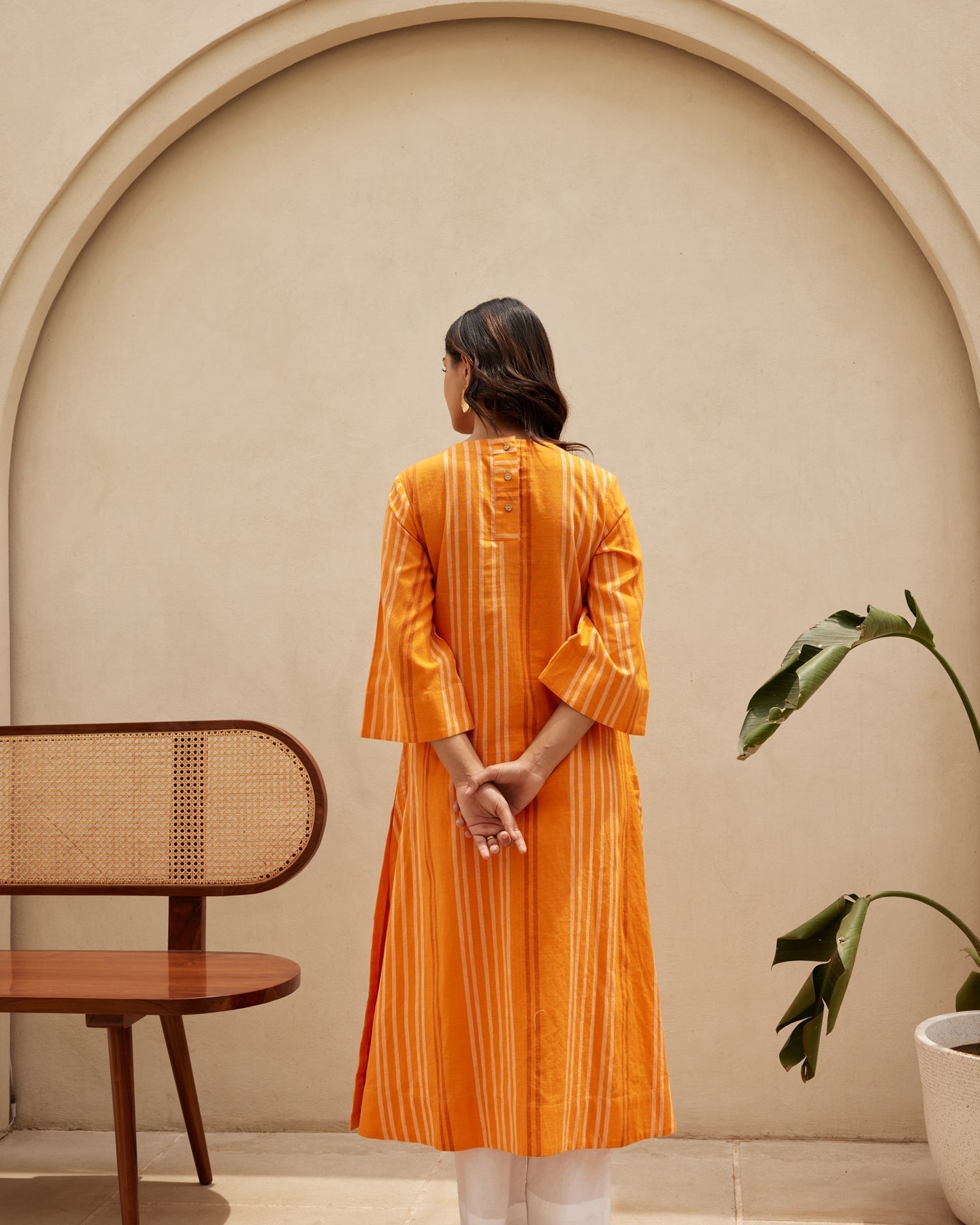 Organic Orange Striped Kurta Set