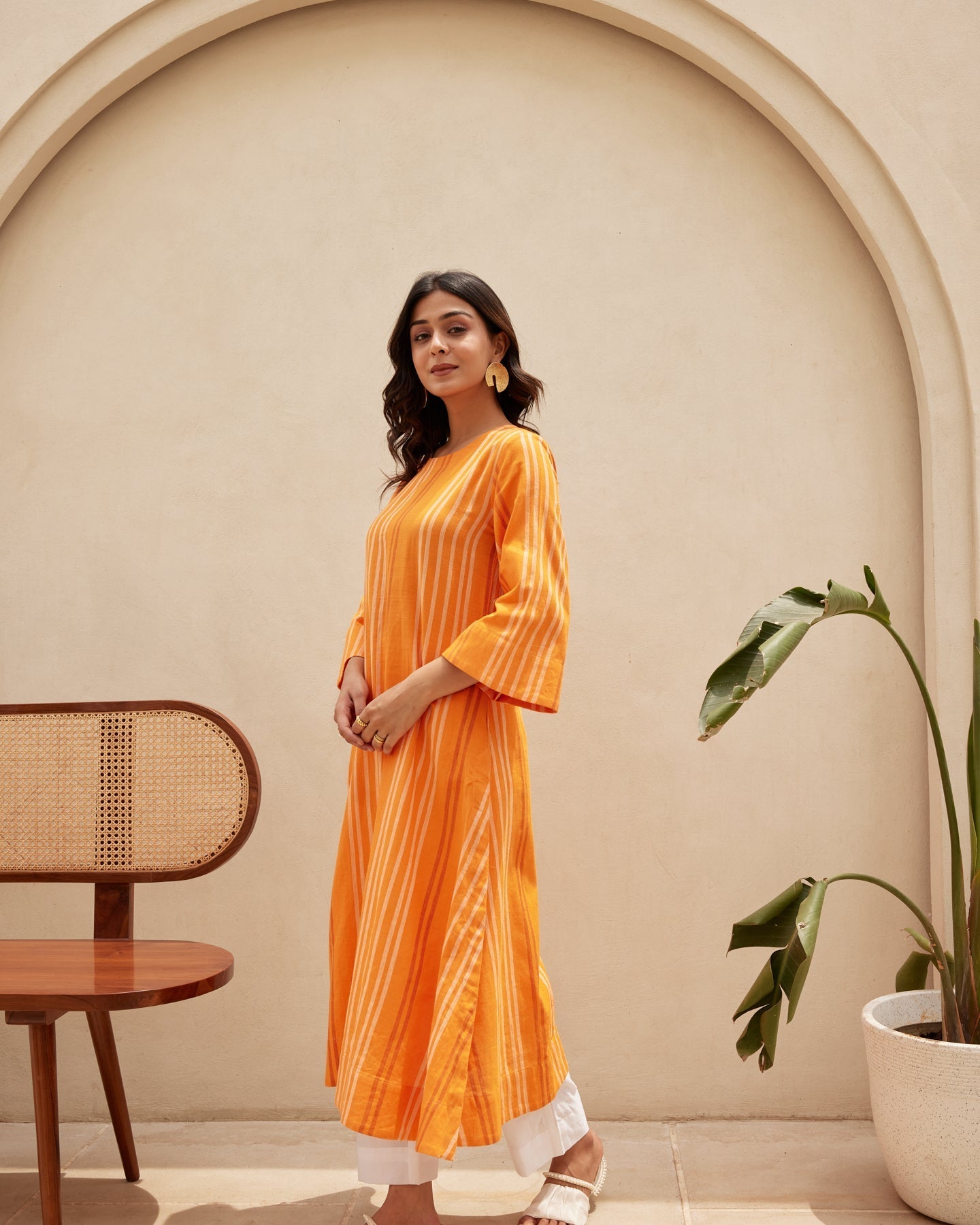 Organic Orange Striped Kurta Set