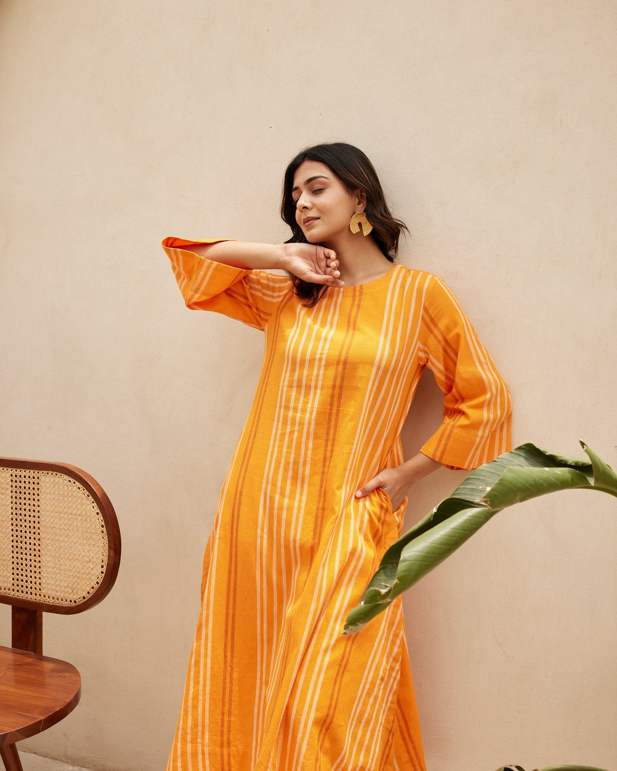 Organic Orange Striped Kurta Set