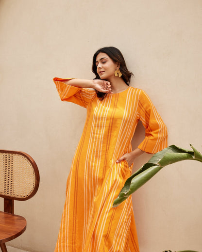 Organic Orange Striped Kurta Set